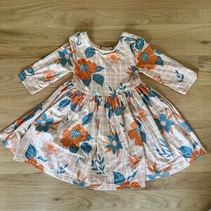 Mila & Rose Floral Kids Dress in Orange and Blue